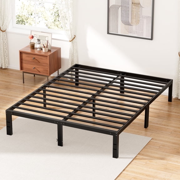EDX 14 Inches Full Bed Frame, Heavy Duty Metal Platform with Storage Space Under Frame, No Box Spring Needed Full Size Bed Frame, Black
