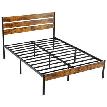 ZUNMOS Full Size Metal Bed Frame with Headboard and Footboard, No Box Spring Needed, 800LBS Sturdy  Slats Support, Noise Free for Bedroom, Brown