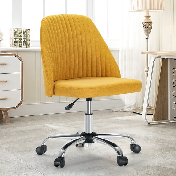 JOINSUN Mid-Back Vanity Chair, Adjustable Rolling Chair, Armless Modern Design for Home Office, Makeup & Small Spaces - Yellow
