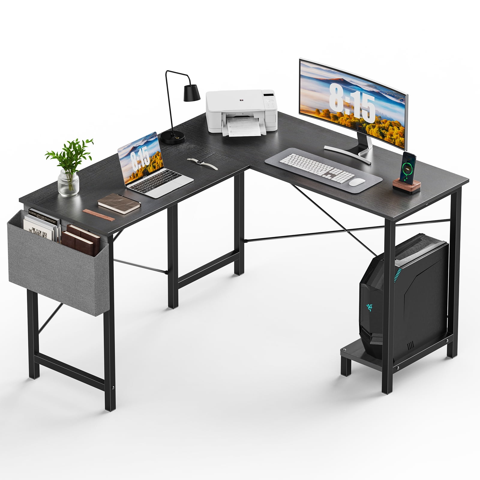 ZUNMOS Modern L-Shaped Desk, Sleek Design, Spacious Workspace, Black