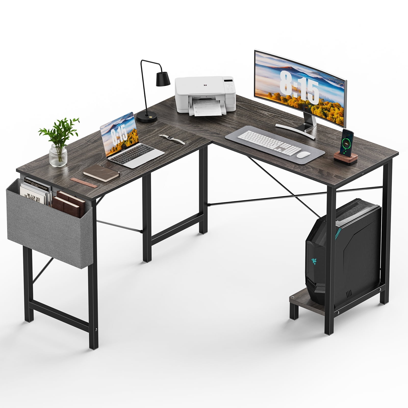 ZUNMOS Modern L-Shaped Desk, Sleek Design, Spacious Workspace, Gray