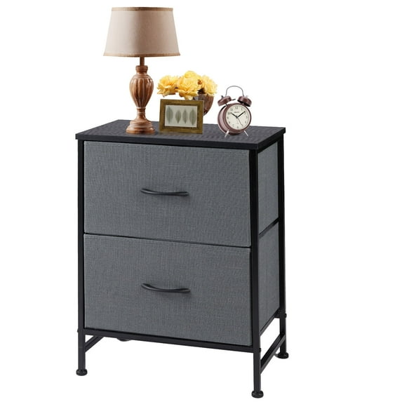 edx Dresser, End Table Side Table with 2 Fabric Drawers Bedside Table for Bedroom, Closet, Dorm, Grey