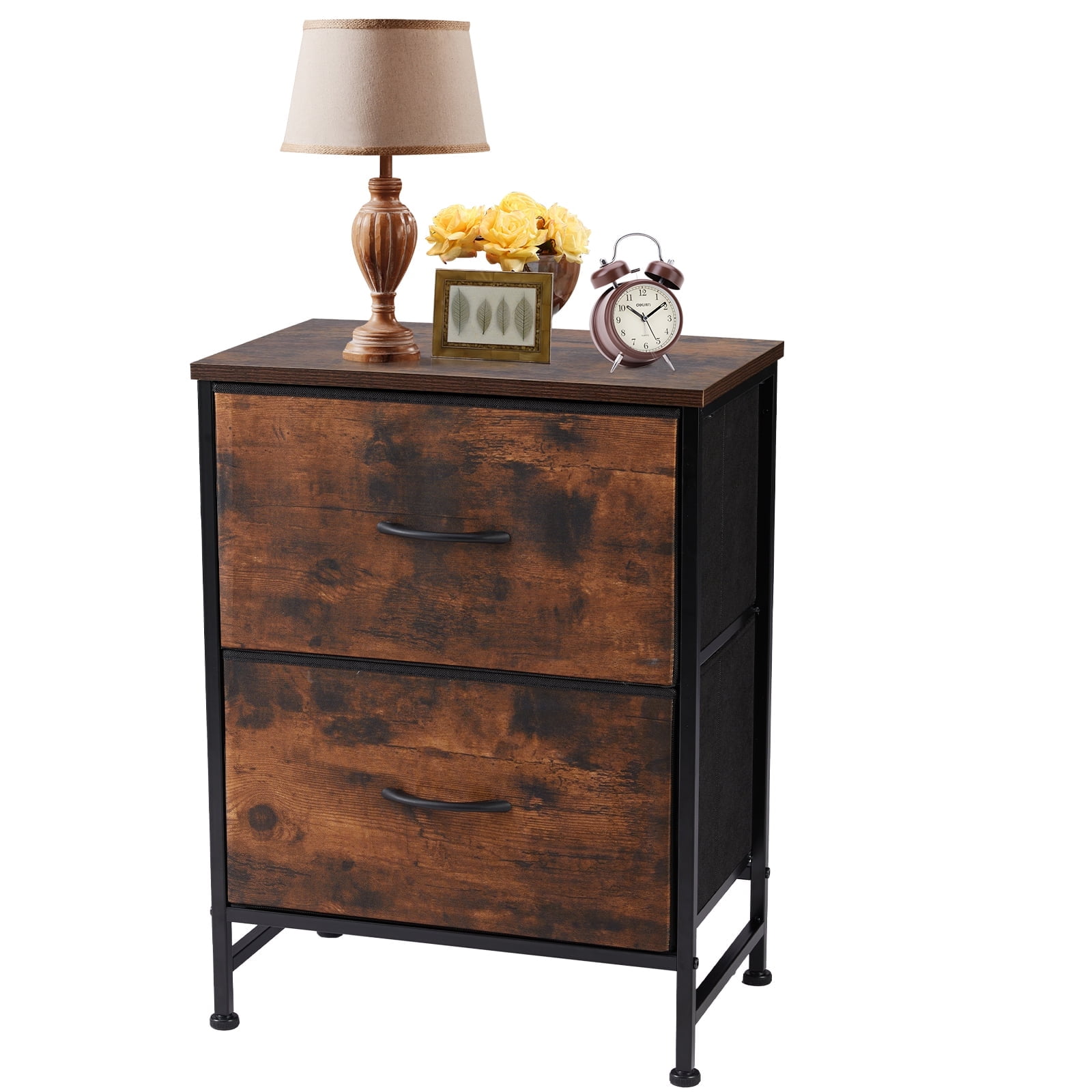 ZUNMOS Nightstand, End Table Side Table with 2 Fabric Drawers Bedside Table for Bedroom, Closet, Dorm, Rustic Brown