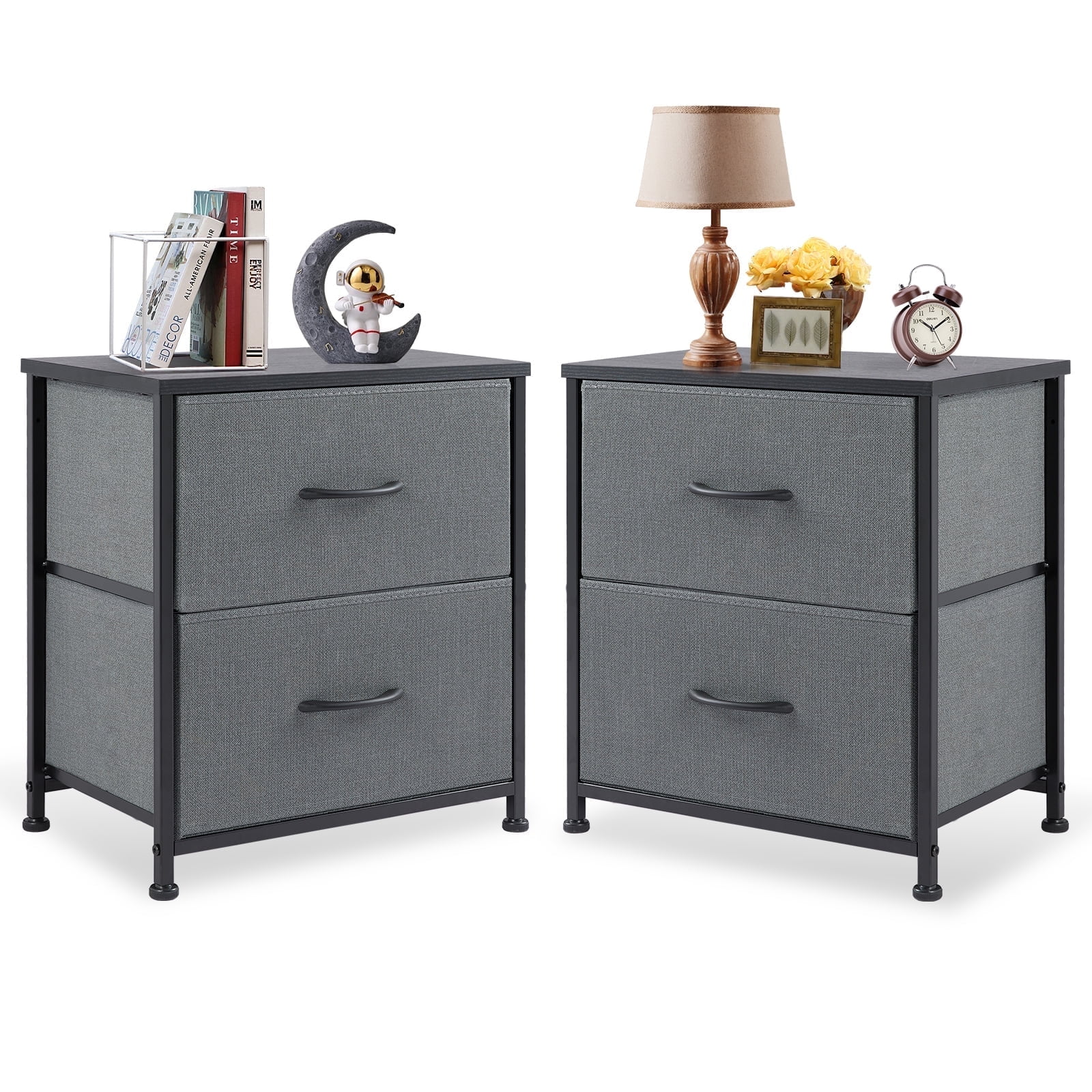 edx Nightstand Set of 2 End Table Side Table with 2 Fabric Drawers Bedside Table for Bedroom Closet Dorm Grey