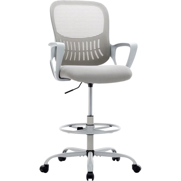 ZUNMOS Office Drafting Chair, Tall Ergonomic Standing Desk with Height Adjustable and Fixed Armrests, Comfortable Lumbar Support, Gray