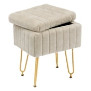 ZUNMOS Ottoman Vanity Stool Chair, with Storage Function, Modern Style Wooden Board Seat, Equipped with 4 Metal Legs and Non-Slip Feet, Suitable for Living Room and Bedroom, Camel Color