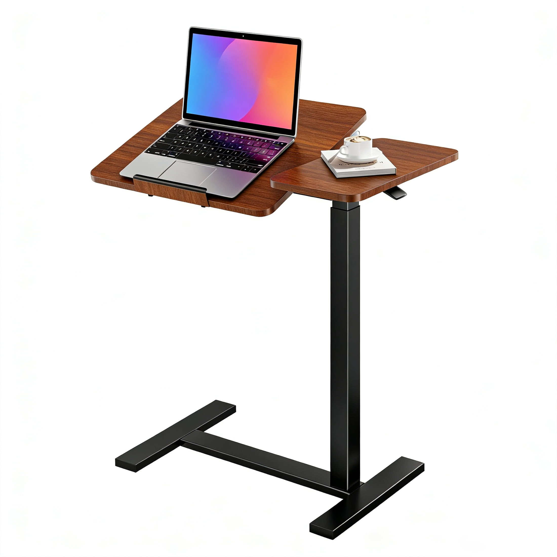 ZUNMOS Overbed Bedside Lap Desk with Wheels and Tilt Top, Mobile Standing Lap Desk Pneumatic Adjustable Height for Home Office Bedroom Sofa, Brown