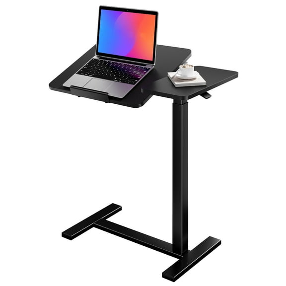 ZUNMOS Overbed Bedside Lap Desk with Wheels and Tilt Top, Mobile Standing Lap Desk Pneumatic Adjustable Height for Home Office Bedroom Sofa, Black