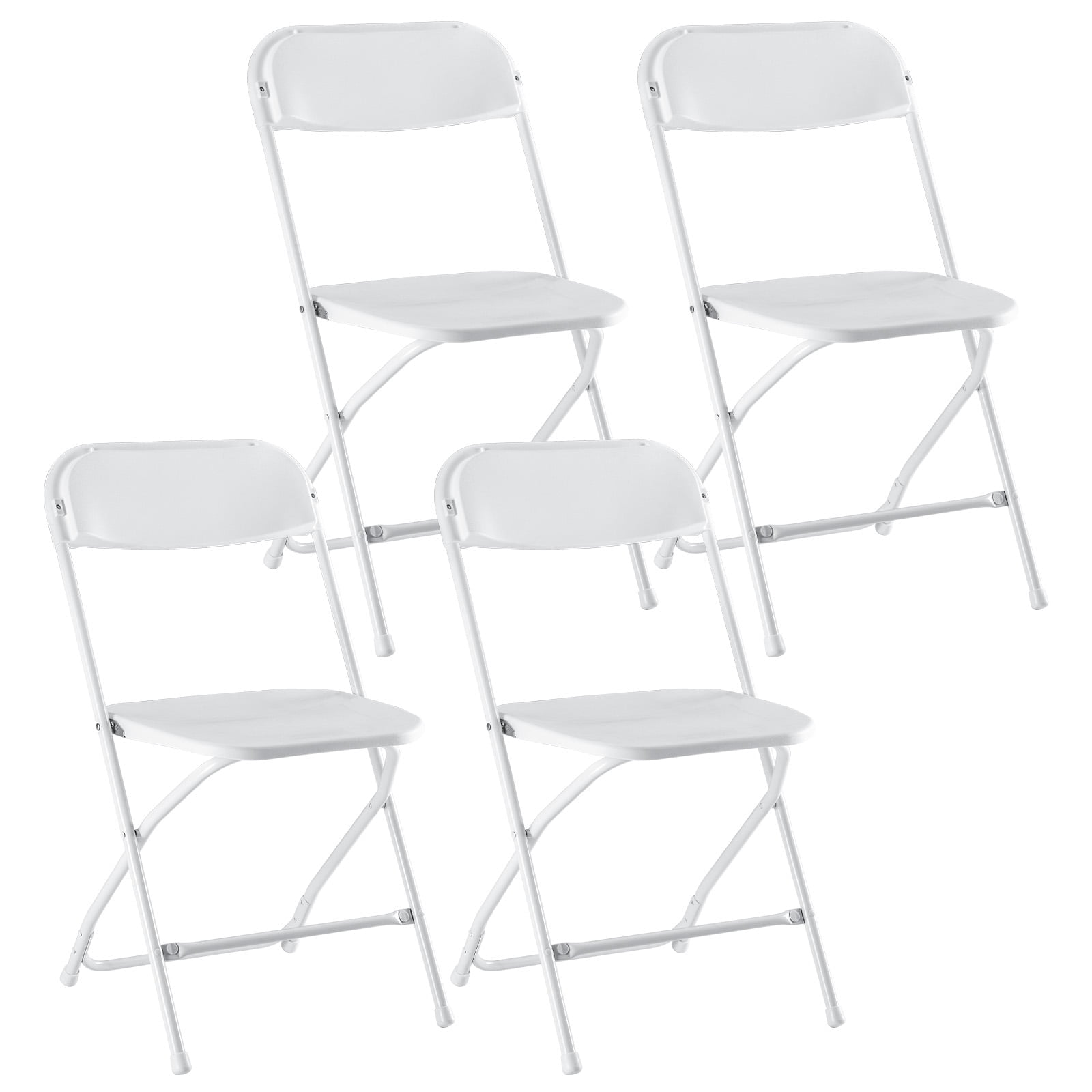 Set of 4 White Plastic and Steel Folding Chairs