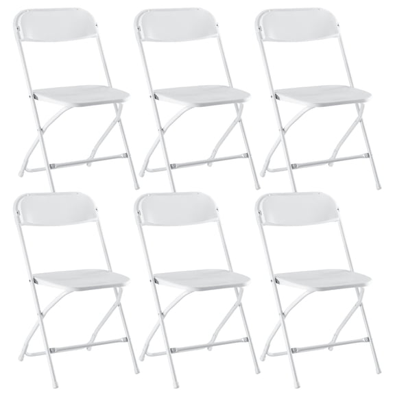 ZUNMOS Plastic Folding Chairs for Parties and Weddings, Stackable Commercial Event Seating, Static Load Capacity 330 lbs, Set of 6, White