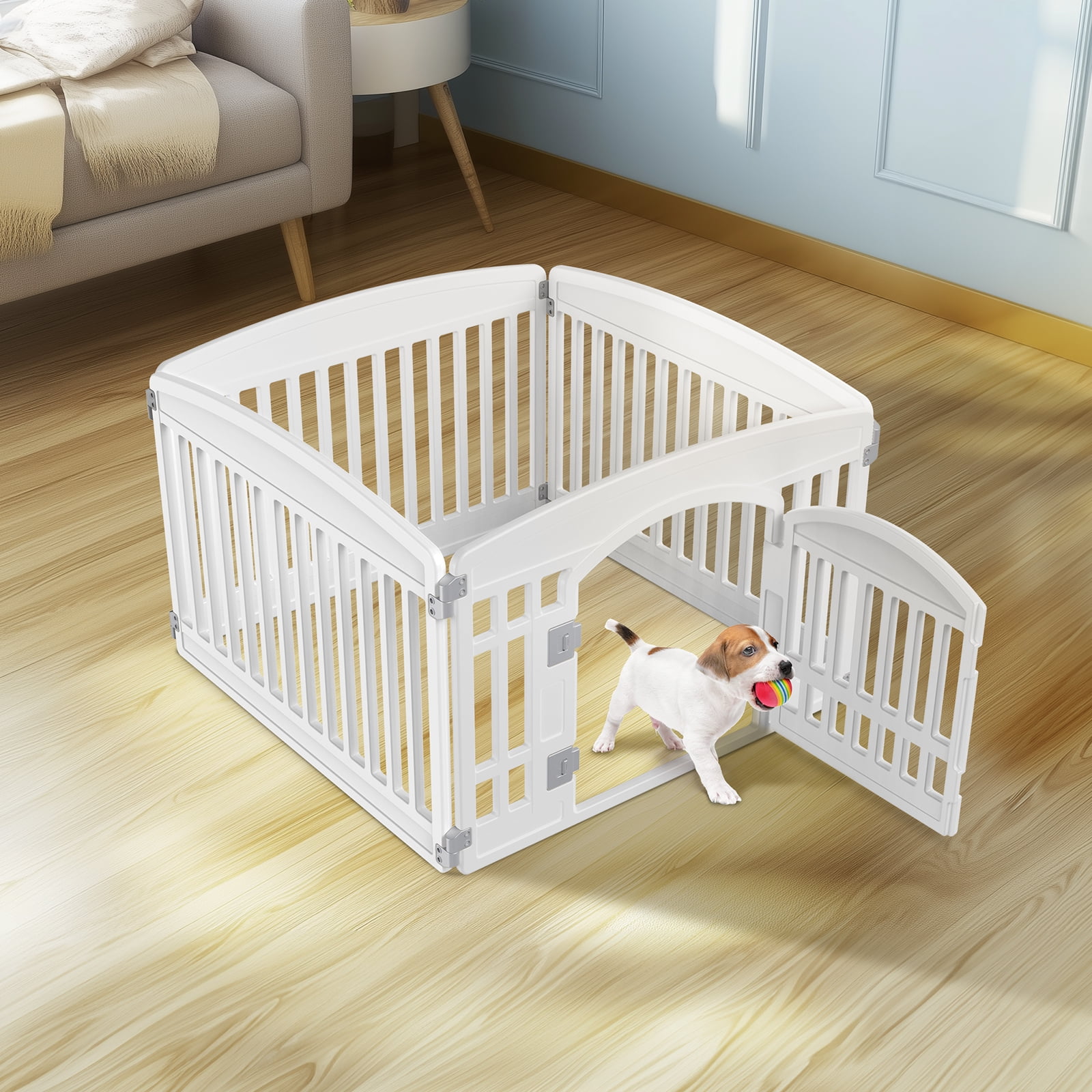 ZUNMOS Plastic Puppy Playpen, 24" 4-Panel Dog Playpen Indoor Pet Fence Small Pet Pen, White