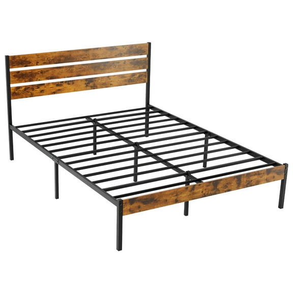 ZUNMOS Queen Size Metal Bed Frame with Headboard and Footboard, No Box Spring Needed, 800LBS Sturdy  Slats Support, Noise Free for Bedroom, Brown