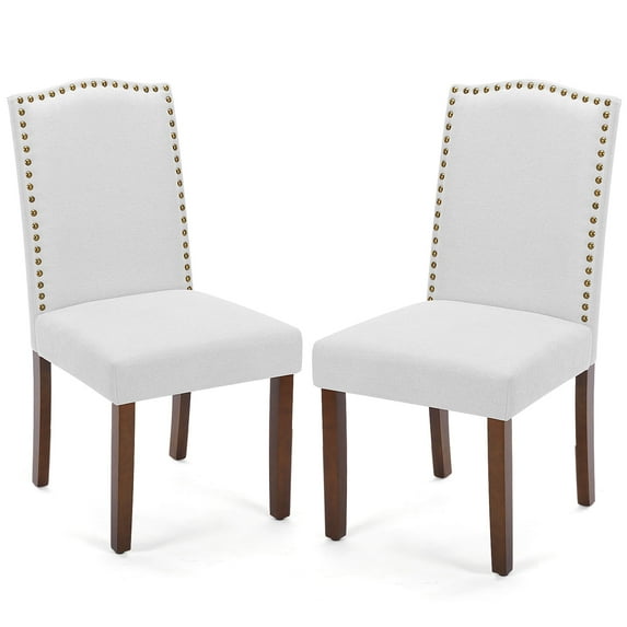 ZUNMOS Set of 2 Upholstered Fabric Dining Chairs with Nailhead Trim and Wood Legs - Modern Armless Kitchen Side Chairs for Living Room and Dining Room, Gray