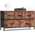thumbnail image 1 of TV Stand with 5 Drawer Dresser Open Shelves, Fits TV up to 45 Inches, Rust Brown, 1 of 18