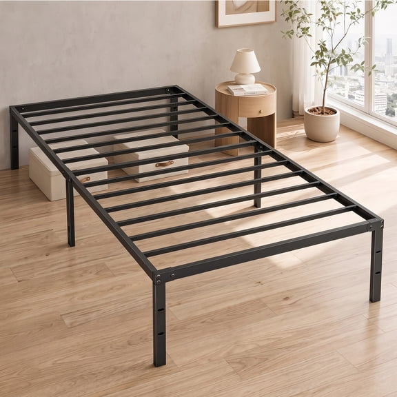 ZUNMOS 14 Inches Twin Bed Frame, Heavy Duty Metal Platform with Storage Space Under Frame, No Box Spring Needed Twin Size Bed Frame, Black