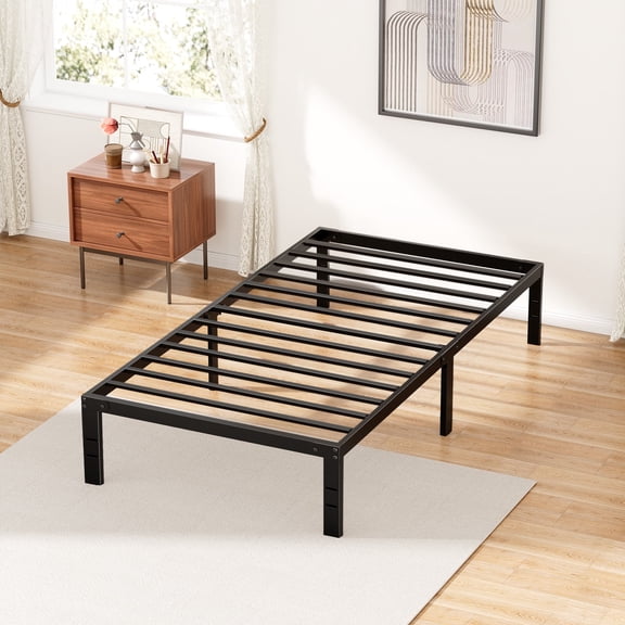 EDX 14 Inches Twin Bed Frame, Heavy Duty Metal Platform with Storage Space Under Frame, No Box Spring Needed Twin Size Bed Frame, Black