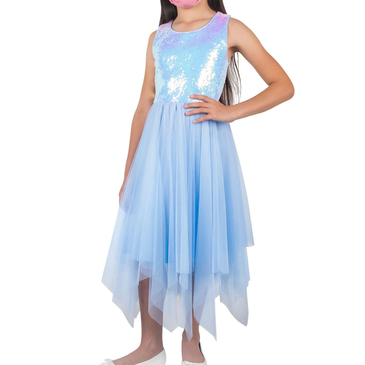 Zunie Girl Girl's Periwinkle Sequin Detail Special Occasion Dress (14/