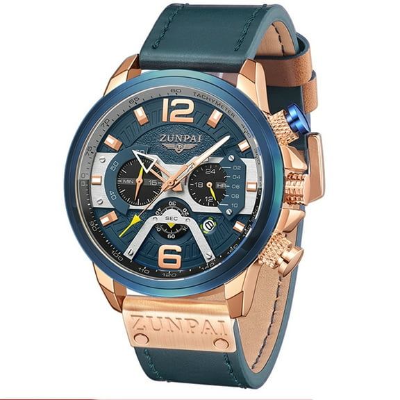 ZUNPAI Watches for Men with Luminous Calendar Waterproof, Men's Wristwatch Fashion Quartz Analog Leather Steel Strap Watch