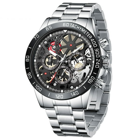 ZUNPAI Watches for Men with Luminous Calendar Waterproof, Men's Wristwatch Fashion Quartz Analog Stainless Steel Strap Watch