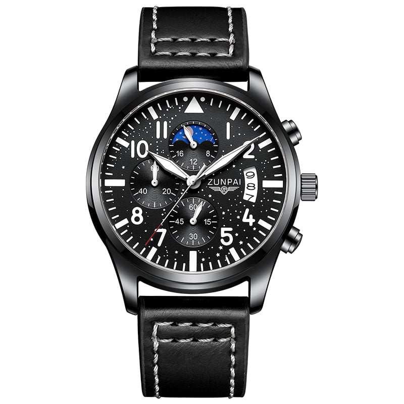 ZUNPAI Watches for men Chronograph Quartz Watch with Luminous Calendar Analog Dial Waterproof Leather Strap Sport Fashion Wristwatch