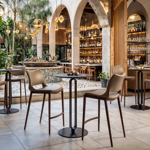 Ace Counter Stool Brown & Walnut Counter Stool, Modern Style, Plush and durable faux leather fabric, Steel, Indoor Bar