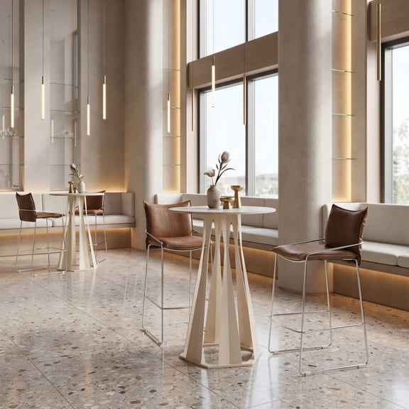 Axis Bar Table White Bar Table, Modern Style, Sintered Stone Faux Marble round shape tabletop, Steel, Indoor Bar
