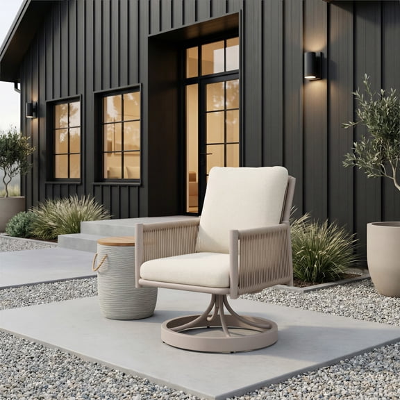 Biban Side Table Natural & Gray End Table, Modern Style, Brushed Acacia Wood round shape tabletop, Super Poly-Stone, Outdoor Living