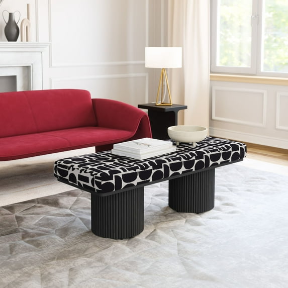Botoia Bench Black & White Bench, Modern Style, Seats up to 2, Plywood, Indoor Living
