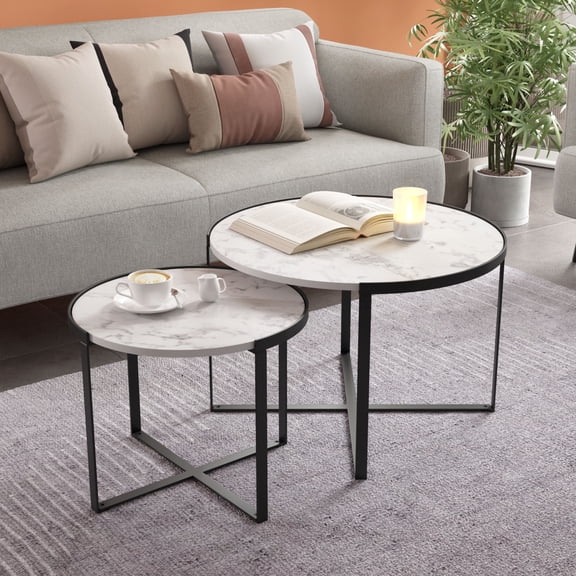 ZUO Brioche Steel MDF and Paper Veneer Coffee Table Set in White and Black