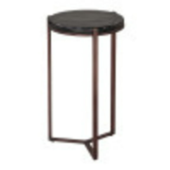 Daiza Side Table Bronze End Table, Modern Style, Recycled Sand Cast Glass round shape tabletop, Iron, Indoor Living