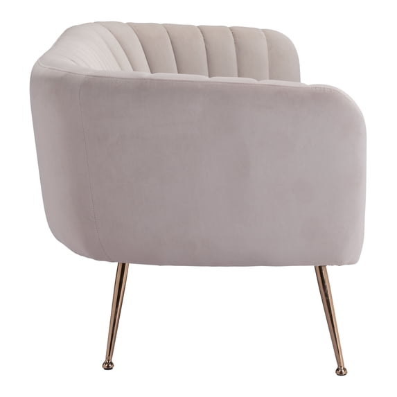 ZUO Deco Modern Polyester Velvet Upholstered Sofa in Beige & Gold