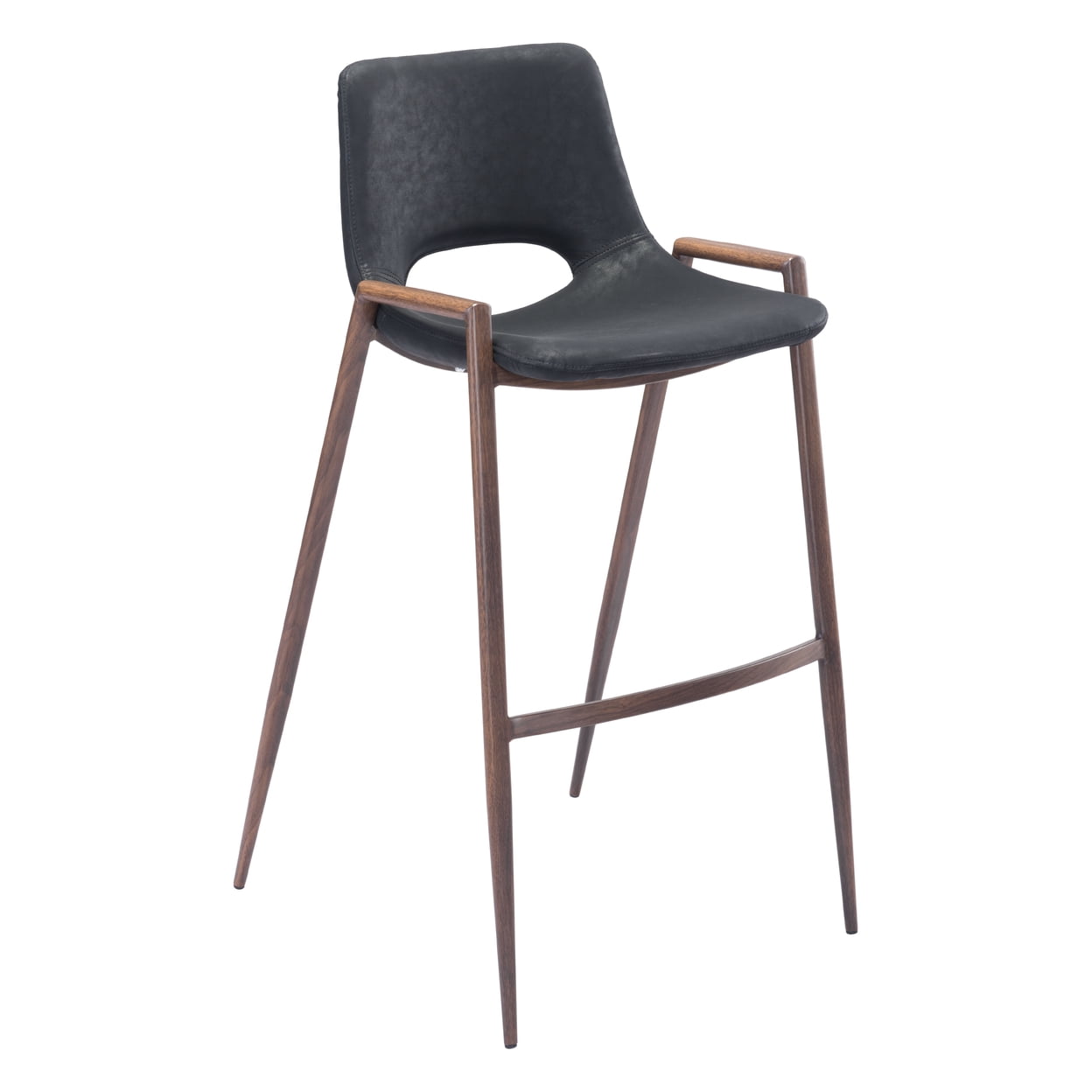 Black Faux Leather and Wood Bar Stool