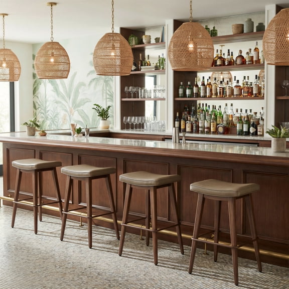 Divat Barstool Taupe & Walnut Barstool, Modern Style, Plush and durable faux leather fabric, Plywood, Indoor Bar
