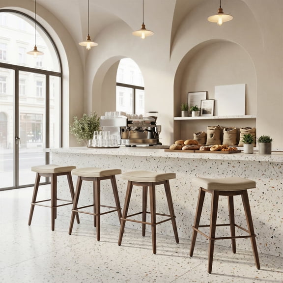 Divat Counter Stool Beige & Walnut Counter Stool, Modern Style, Plush and durable faux leather fabric, Steel, Indoor Bar