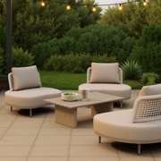 Duna Coffee Table Natural Coffee Table, Modern Style, Faux Wood Aluminum rectangular shape tabletop, Aluminum, Outdoor Living