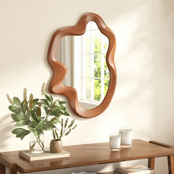 Foz Mirror Brown Wall Decor, Modern Style, Hangs vertically only, MDF, Decor Mirrors