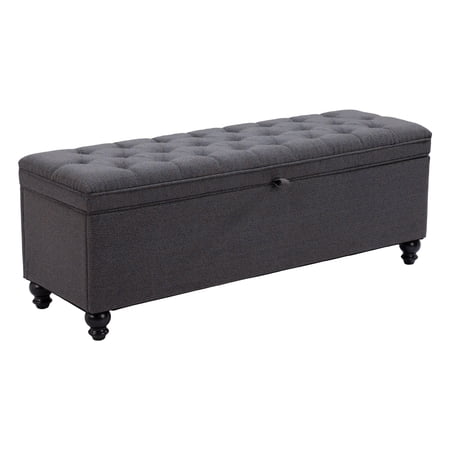 Halifax Storage Bench Gravel Gray Velvet Modern Design with Storage Space