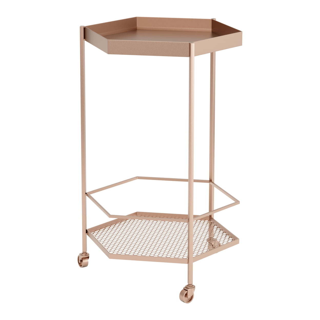Vintage Gold Hexagon Storage Bar Cart with Sleek Shelves