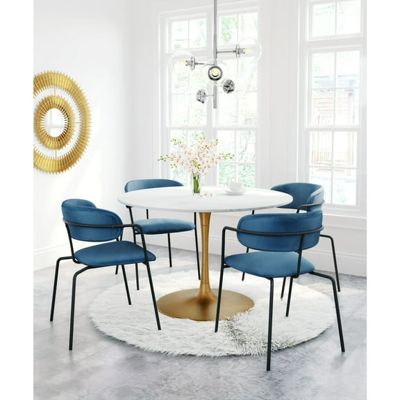 Ithaca Dining Table White & Gold Dining Table, Modern Style, Natural Marble round shape tabletop, MDF, Indoor Dining