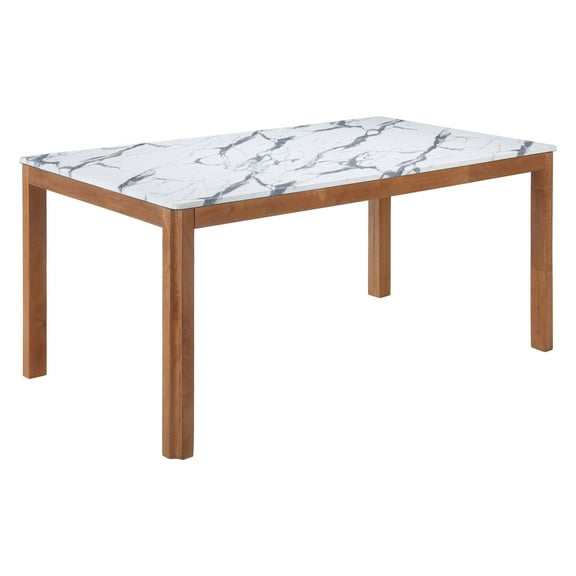 Jemy Dining Table White Dining Table, Modern Style, Faux Marble Rubberwood rectangular shape tabletop, Rubberwood, Indoor Dining