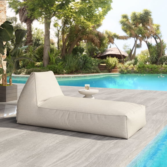Kalm Chaise Lounge Beige Lounge Chair, Modern Style, Removable and washable cushion cover, 100% Polypropylene, Outdoor Living
