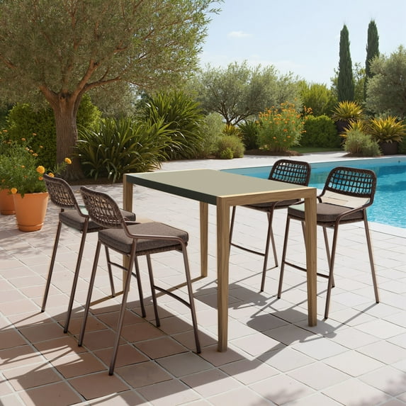 Kata Counter Table Gray Counter Table, Modern Style, Faux Concrete Duralcrete rectangular shape tabletop, Acacia Wood, Outdoor Bar