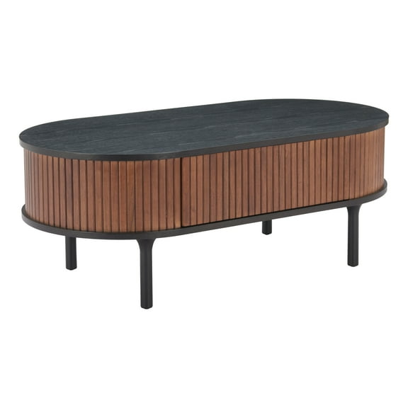 Koriana Coffee Table Black & Walnut Coffee Table, Modern Style, Wood Veneer MDF oval shape tabletop, MDF, Indoor Living