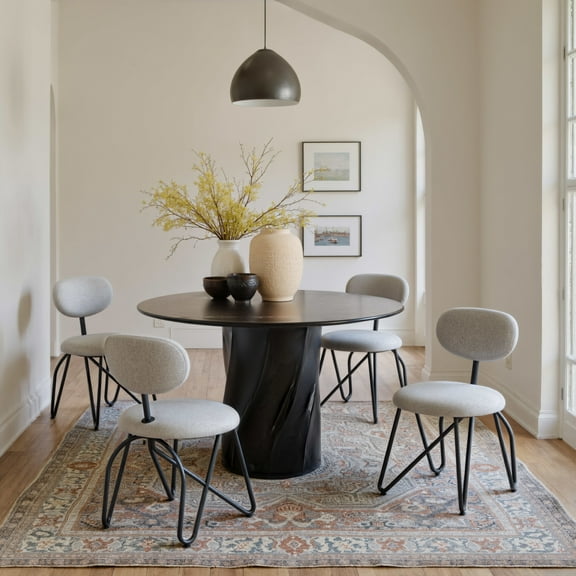 Kuro Dining Table Black Dining Table, Modern Style, Natural Marble round shape tabletop, MDF, Indoor Dining