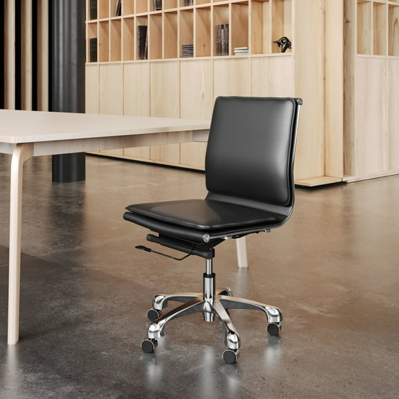 Lider Plus Armless Office Chair Black Office Chair, Modern Style, Plush and durable faux leather fabric, Steel, Indoor Office