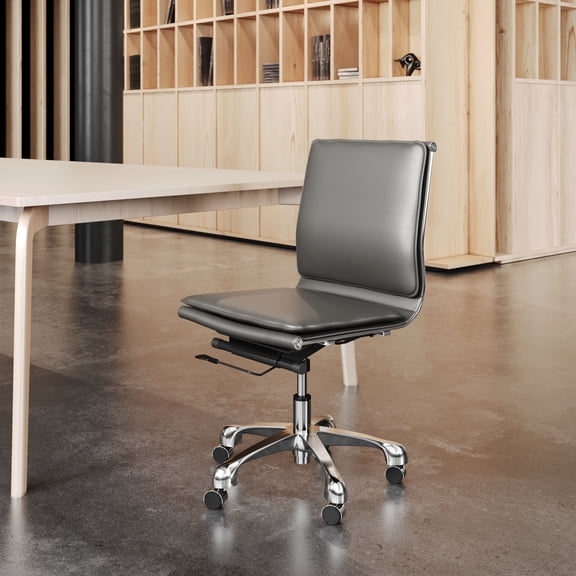 Lider Plus Armless Office Chair Gray Office Chair, Modern Style, Plush and durable faux leather fabric, Steel, Indoor Office