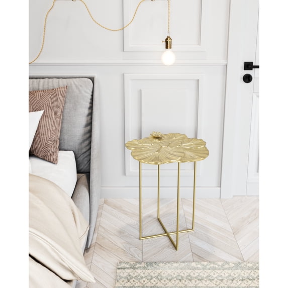 Lotus Side Table Gold End Table, Glam Style, Supports up to 35 lb, Iron, Indoor Living