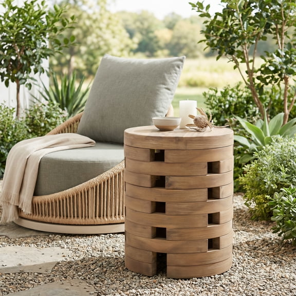 Mado Side Table Natural End Table, Modern Style, Painted Acacia Wood round shape tabletop, Acacia Wood, Outdoor Living