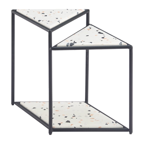 Miste Side Table Multicolor End Table, Modern Style, Faux Terrazzo Stone triangular shape tabletop, Steel, Indoor Living