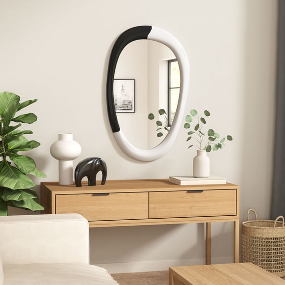 Muna Mirror White & Black Wall Decor, Modern Style, Hangs vertically only, MDF, Decor Mirrors